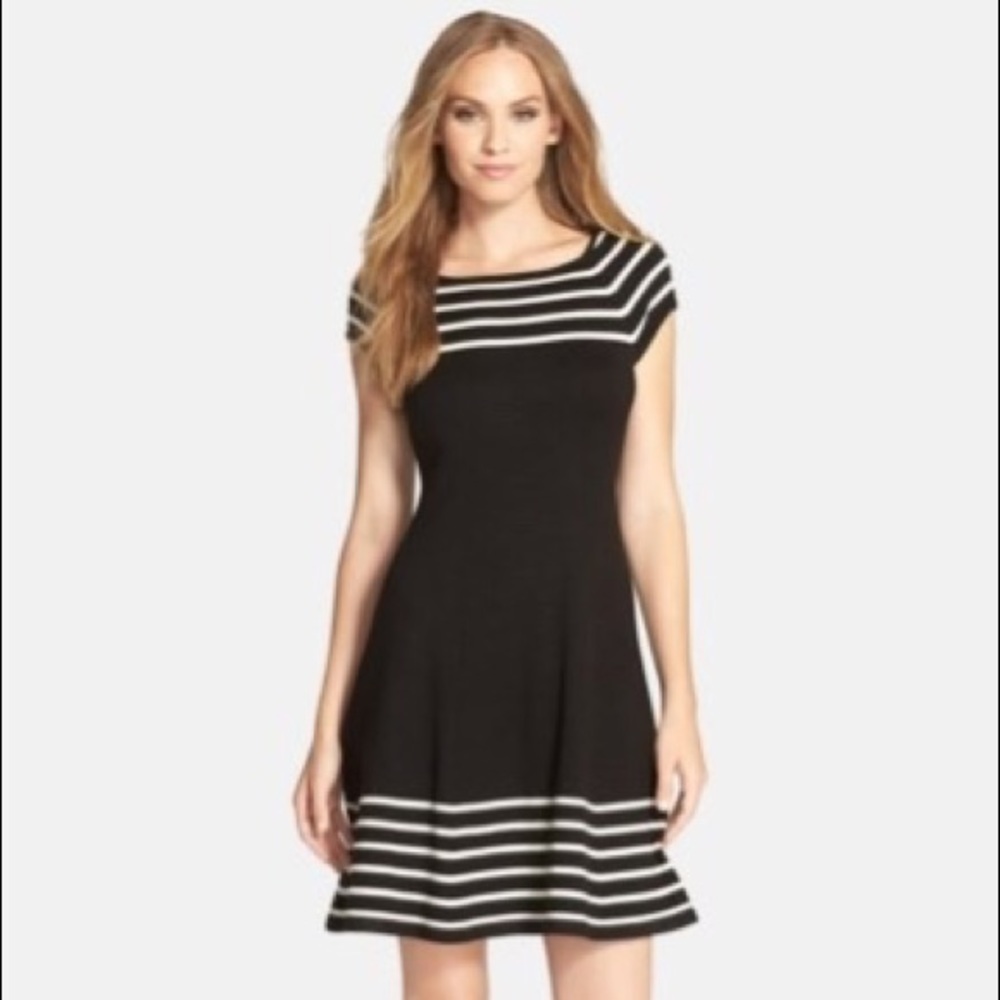 Eliza J Navy & White Fit & Flare Dress